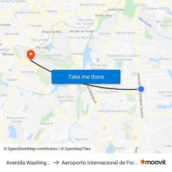 Avenida Washington Soares | Shopping Via Sul - Sapiranga to Aeroporto Internacional de Fortaleza / Pinto Martins (FOR) (Aeroporto Internacional de Fortaleza / P map