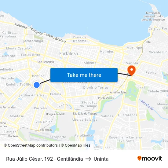 Rua Júlio César, 192 - Gentilândia to Uninta map