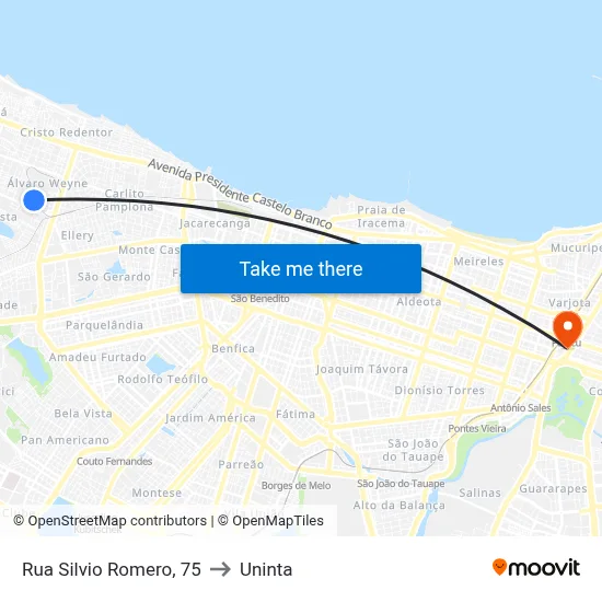 Rua Silvio Romero, 75 to Uninta map