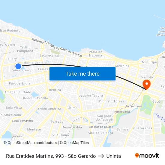 Rua Eretides Martins, 993 - São Gerardo to Uninta map