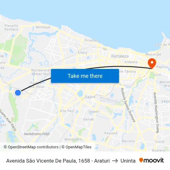 Avenida São Vicente De Paula, 1658 - Araturi to Uninta map