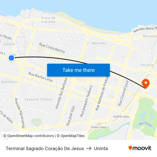 Terminal Sagrado Coração De Jesus to Uninta map