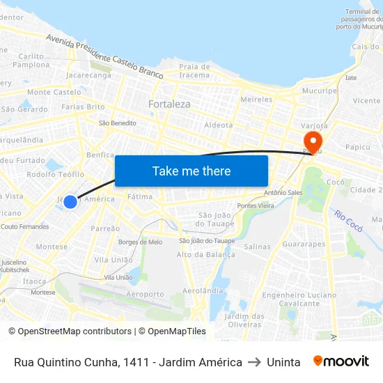 Rua Quintino Cunha, 1411 - Jardim América to Uninta map