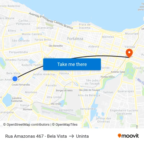 Rua Amazonas 467 - Bela Vista to Uninta map