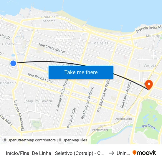 Início/Final De Linha | Seletivo (Cotralp) - Centro to Uninta map