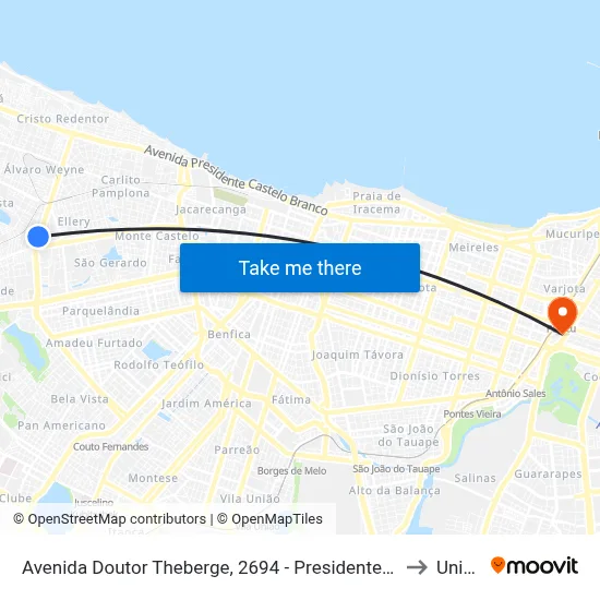Avenida Doutor Theberge, 2694 - Presidente Kennedy to Uninta map