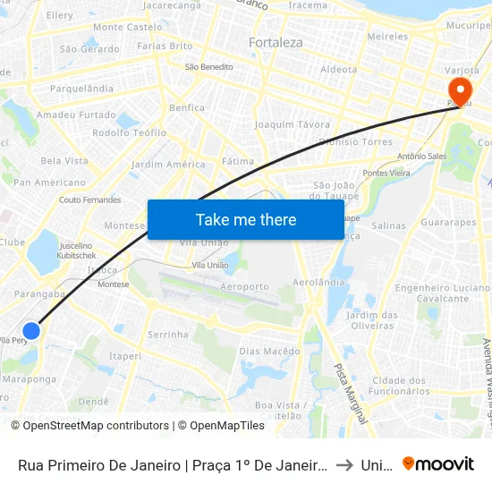 Rua Primeiro De Janeiro | Praça 1º De Janeiro - Parangaba to Uninta map
