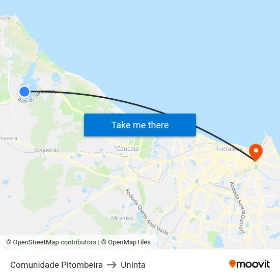 Comunidade Pitombeira to Uninta map