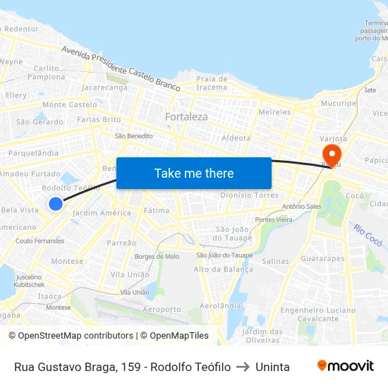 Rua Gustavo Braga, 159 - Rodolfo Teófilo to Uninta map