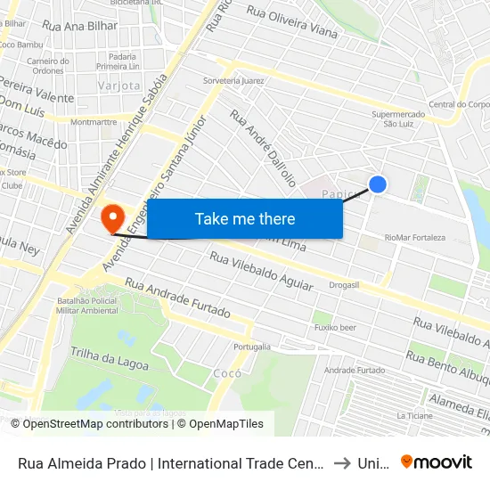 Rua Almeida Prado | International Trade Center - Papicu to Uninta map