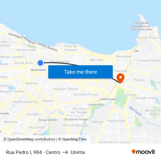 Rua Pedro I, 984 - Centro to Uninta map