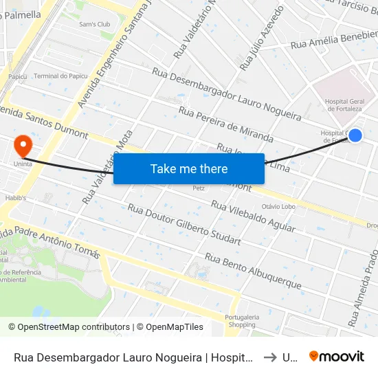 Rua Desembargador Lauro Nogueira | Hospital Geral De Fortaleza - Papicu to Uninta map