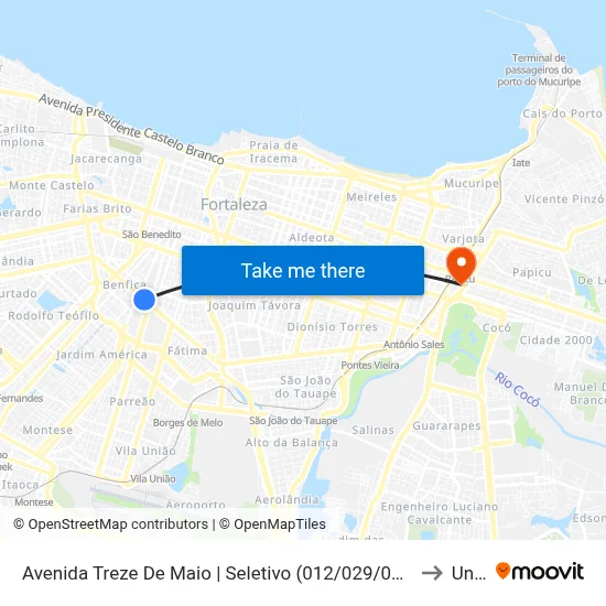 Avenida Treze De Maio | Seletivo (012/029/030/703/755/855) - Benfica to Uninta map