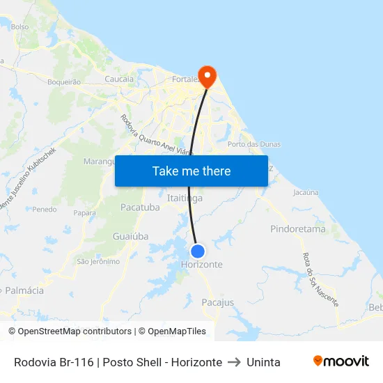 Rodovia Br-116 | Posto Shell - Horizonte to Uninta map