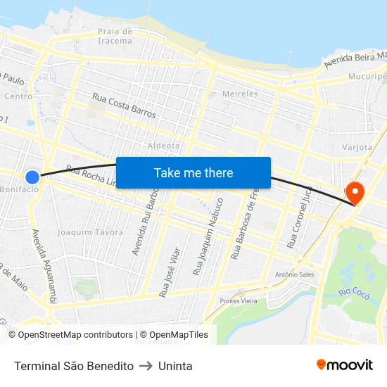 Terminal São Benedito to Uninta map