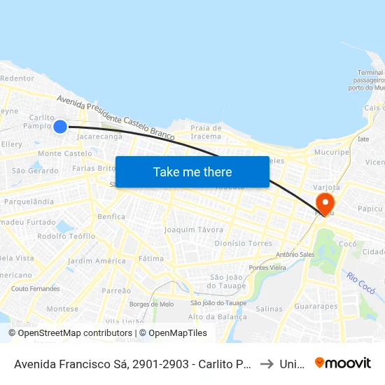 Avenida Francisco Sá, 2901-2903 - Carlito Pamplona to Uninta map