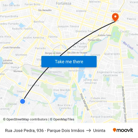 Rua José Pedra, 936 - Parque Dois Irmãos to Uninta map