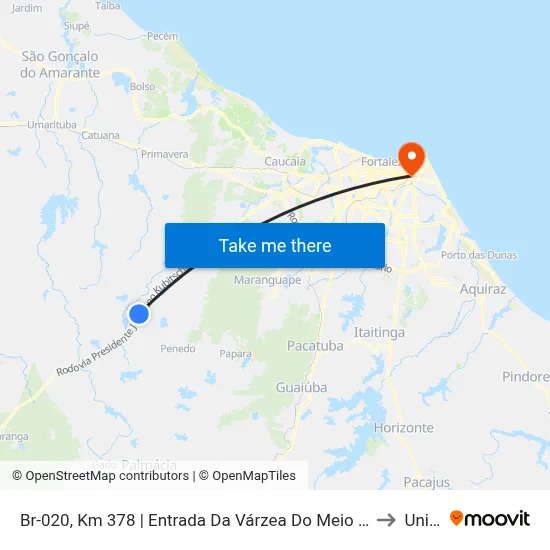 Br-020, Km 378 | Entrada Da Várzea Do Meio - Bom Princípio to Uninta map