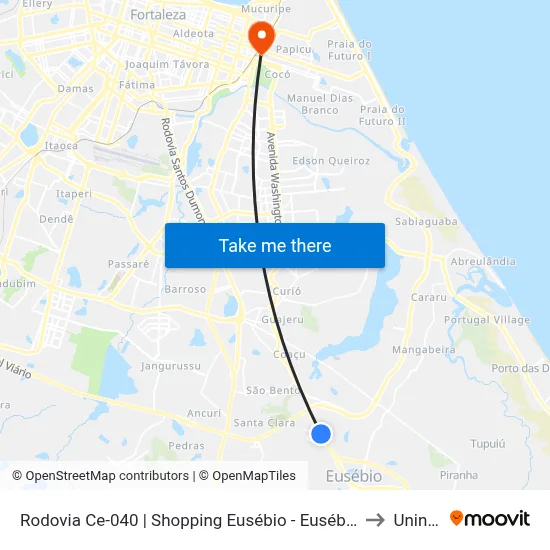 Rodovia Ce-040 | Shopping Eusébio - Eusébio to Uninta map