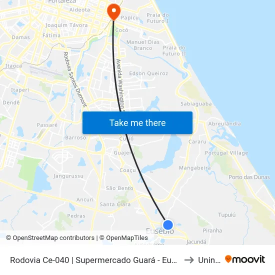 Rodovia Ce-040 | Supermercado Guará - Eusébio to Uninta map