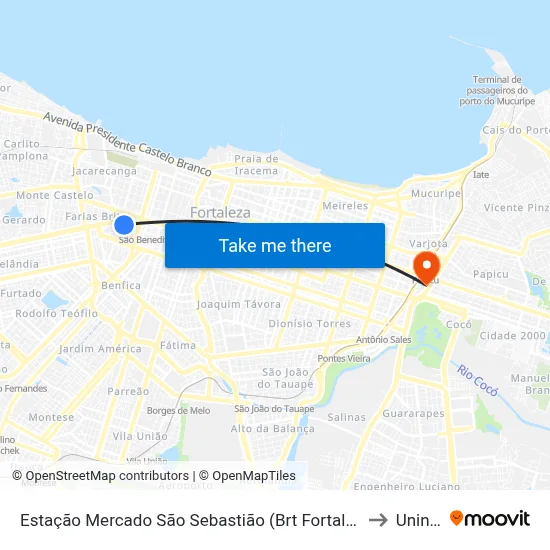 Estação Mercado São Sebastião (Brt Fortaleza) to Uninta map