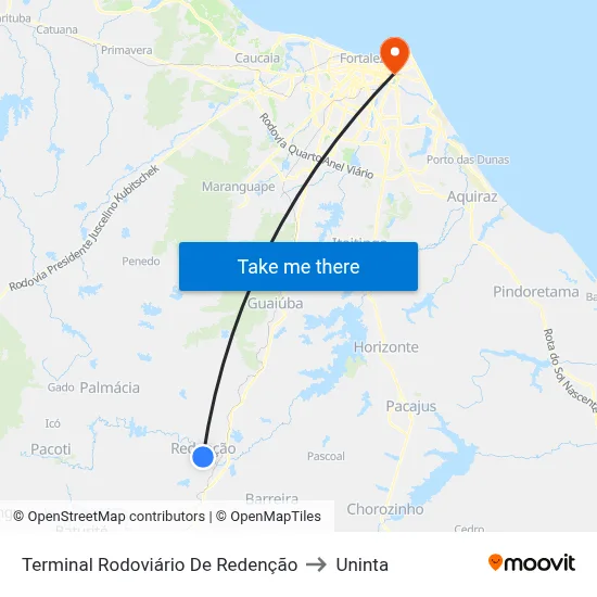 Terminal Rodoviário De Redenção to Uninta map