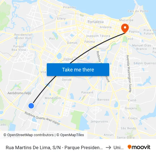 Rua Martins De Lima, S/N - Parque Presidente Vargas to Uninta map
