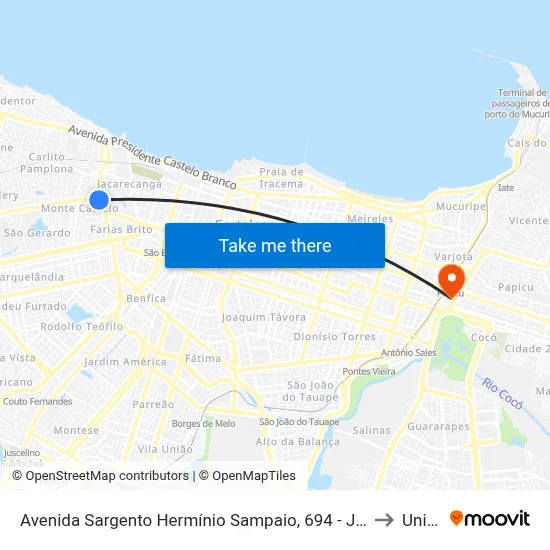 Avenida Sargento Hermínio Sampaio, 694 - Jacarecanga to Uninta map