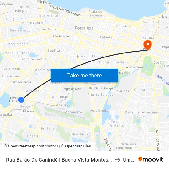 Rua Barão De Canindé | Buena Vista Montese - Itaoca to Uninta map