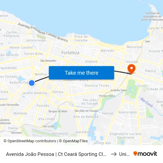 Avenida João Pessoa | Ct Ceará Sporting Clube - Damas to Uninta map