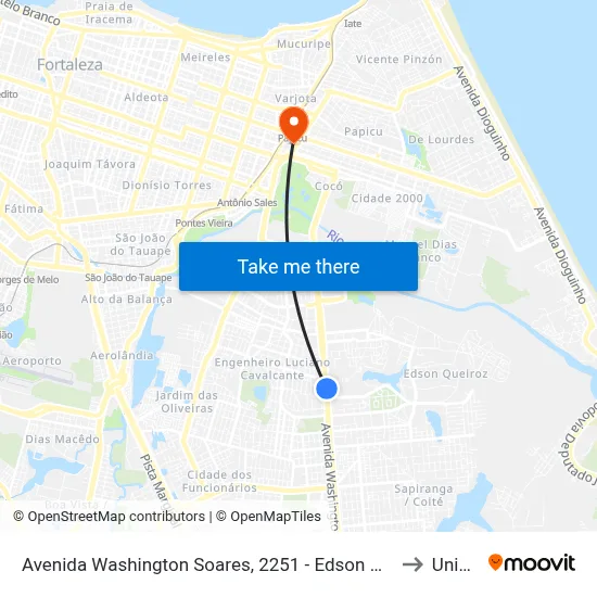 Avenida Washington Soares, 2251 - Edson Queiroz to Uninta map