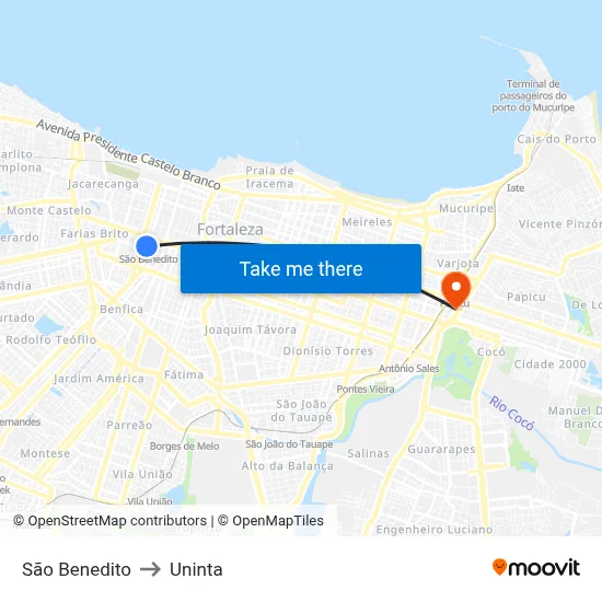 São Benedito to Uninta map