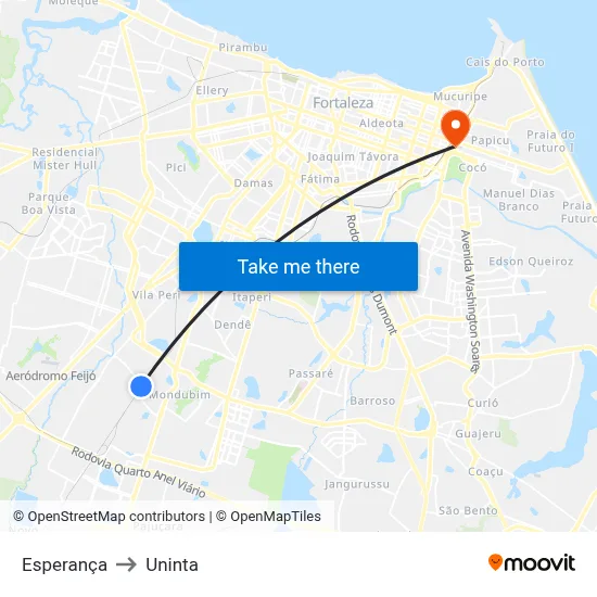 Esperança to Uninta map