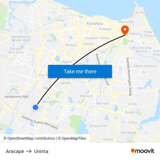 Aracapé to Uninta map