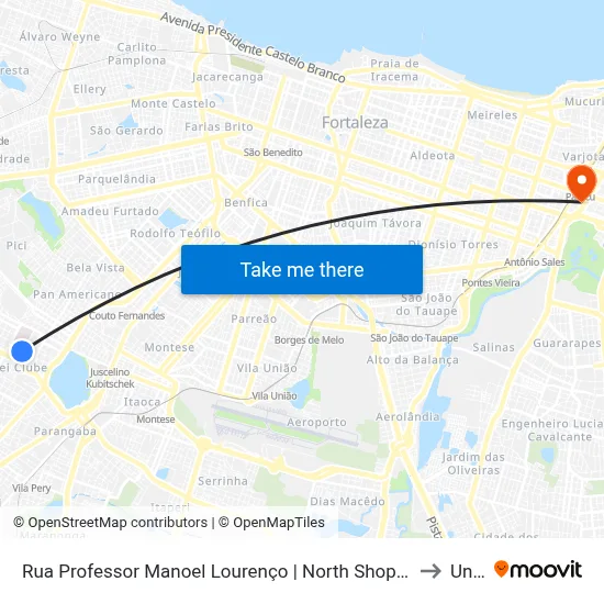 Rua Professor Manoel Lourenço | North Shopping Jóquei - Jóquei Clube to Uninta map