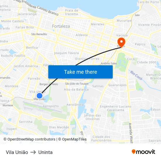 Vila União to Uninta map