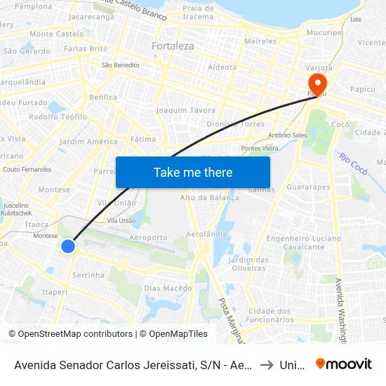 Avenida Senador Carlos Jereissati, S/N - Aeroporto to Uninta map