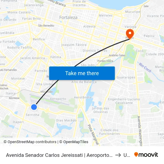 Avenida Senador Carlos Jereissati | Aeroporto Internacional Pinto Martins - Serrinha to Uninta map