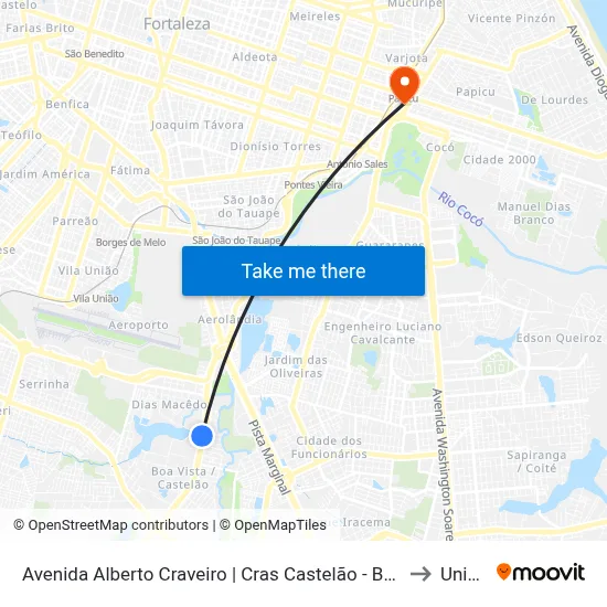 Avenida Alberto Craveiro | Cras Castelão - Boa Vista to Uninta map