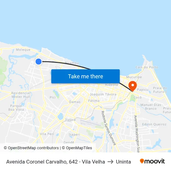 Avenida Coronel Carvalho, 642 - Vila Velha to Uninta map