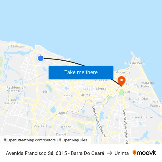Avenida Francisco Sá, 6315 - Barra Do Ceará to Uninta map
