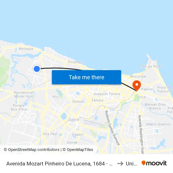 Avenida Mozart Pinheiro De Lucena, 1684 - Vila Velha to Uninta map