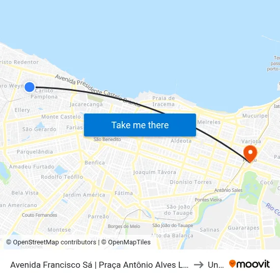 Avenida Francisco Sá | Praça Antônio Alves Linhares - Álvaro Weyne to Uninta map