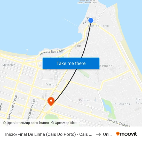Início/Final De Linha (Cais Do Porto) - Cais Do Porto to Uninta map