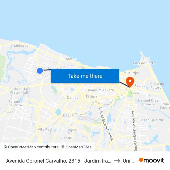 Avenida Coronel Carvalho, 2315 - Jardim Iracema to Uninta map
