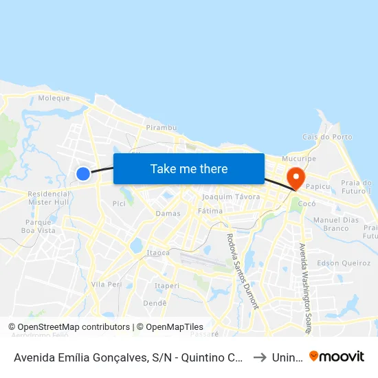 Avenida Emília Gonçalves, S/N - Quintino Cunha to Uninta map