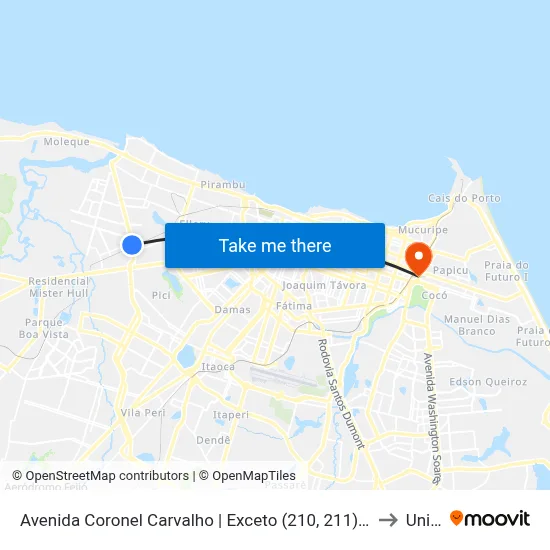 Avenida Coronel Carvalho | Exceto (210, 211) - Jardim Iracema to Uninta map