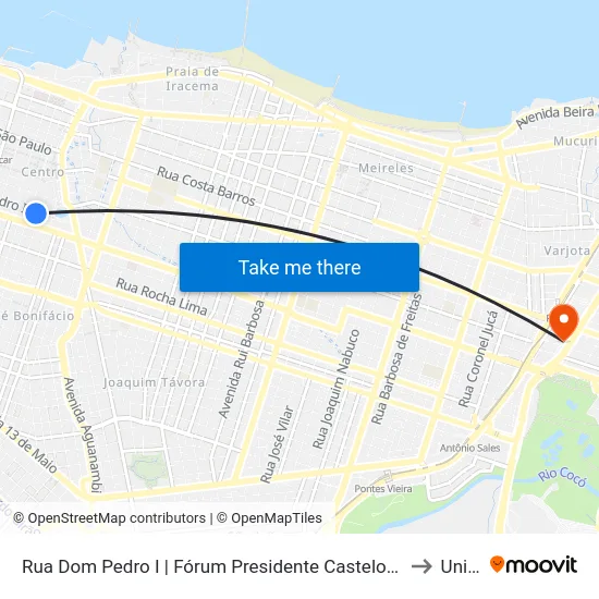 Rua Dom Pedro I | Fórum Presidente Castelo Branco - Centro to Uninta map