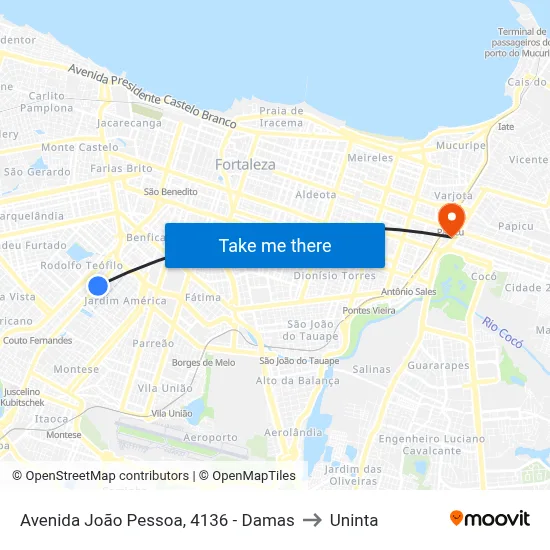 Avenida João Pessoa, 4136 - Damas to Uninta map