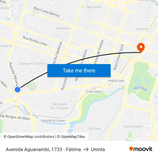 Avenida Aguanambi, 1733 - Fátima to Uninta map